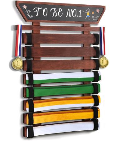 TIPSYTREE Karate Belt Display Rack with Handwritable Blackboard - 8 Belt Taekwondo & BJJ Holder for Personalized DIY Board | Kids Martial Arts Belt Display - Buy Online on GoSupps.com
