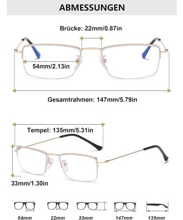 Lanomi Halbrand Metal Reading Glasses | Ultralight Gold Multifocal | Blue Light Filter | 3.0x Magnification - Buy Online on GoSupps.com