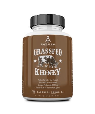 Ancestral Supplements Grass Fed Beef Kidney Supplement, Kidney Support for Urinary and Histamine Health, Selenium, B12, and DAO Supplement, Non-GMO, 180 Capsules