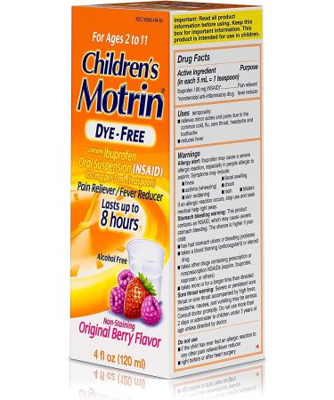 Motrin Children's Dye-Free Pain Reliever/Fever Reducer Original Berry Flavor 4 oz (2 Pack) - Buy Online on GoSupps.com
