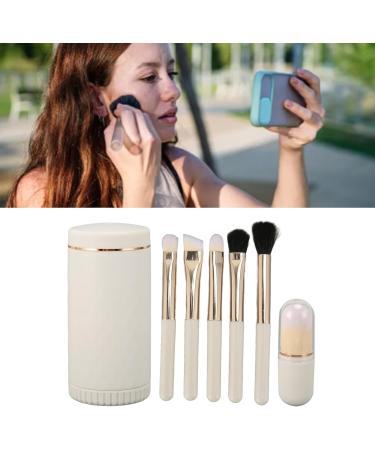 6 in 1 Makeup Brush Set Portable Synthetic Cosmetic Brushes Set for Foundation Blending Powder Eye Shadow with Mirror (White) - Buy Online on GoSupps.com