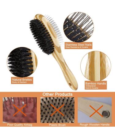 Melliex Cat & Dog Brush - Dual-Sided Brush with Wild Boar Bristles & Needle Brush for Short & Long Hair Pets - Perfect for Grooming Cats & Dogs Internationally - Buy Online on GoSupps.com