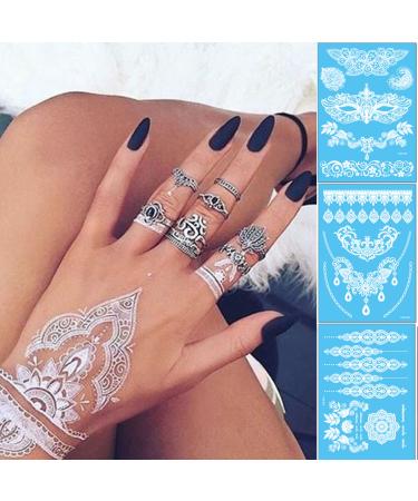 Henna Temporary Tattoos  White Lace Tattoo Stickers  Bride Wedding Fake Tattoos Indian Mandala Designs Body Painting Decoration Henna Tattoo Kit Body Art Stickers  6 Sheets