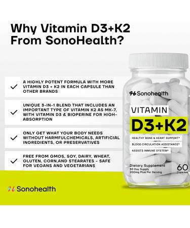 Vitamin D3 + K2 with BioPerine High Absorption 3-in-1 Formula Vegan-Friendly Non-GMO Gluten-Free Supports Bone Heart and Immune Health 60 Capsule 1 Count (Pack of 60) - Buy Online on GoSupps.com