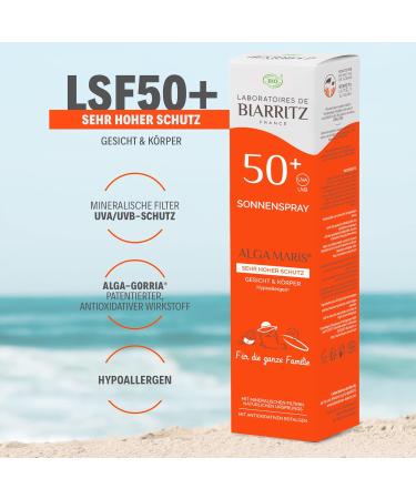 Laboratoires de Biarritz Sonnenpray LSF50+ ALGA Maris Bio - Certified Sunscreen for Face & Body - Family Size 150ml - Made in France - Suitable for Babies Children & Adults - Buy Online on GoSupps.com