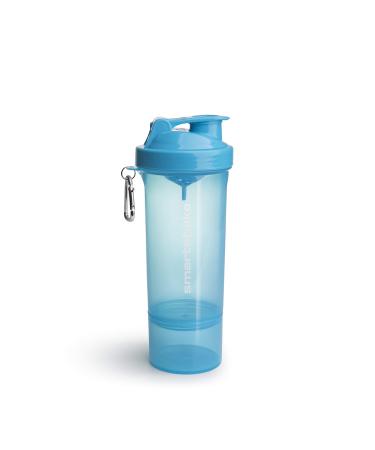Smartshake Slim Protein Shaker Bottle With Storage 400ml to 500ml Leakproof BPA Free Small Protein Shake Bottles Smart Shaker Cup for Women + Men (Neon Blue)