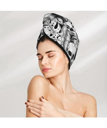 Hair Towel Wrap - Quick-Dry Turban with Button | Skull & Palm Leaves Design for Effortless Hair Drying - Buy Online on GoSupps.com