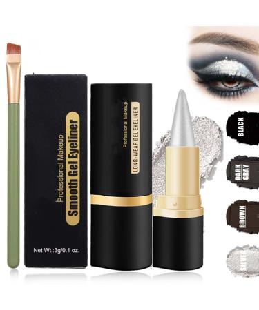 Ayky Long Wear Gel Eyeliner Ayky Eyeliner Natural Black Eyeliner Cream Smokey Eyeshadow Palette Stick Smudge Proof Quick-Drying Matte Create Statement Eye Look (Silver)