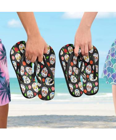Mnsruu Day of the Dead Flip-Flops - Skull Motif Floral Design for Home Hotel Spa & Travel - Small Multi-Colored Footwear - Buy Online on GoSupps.com
