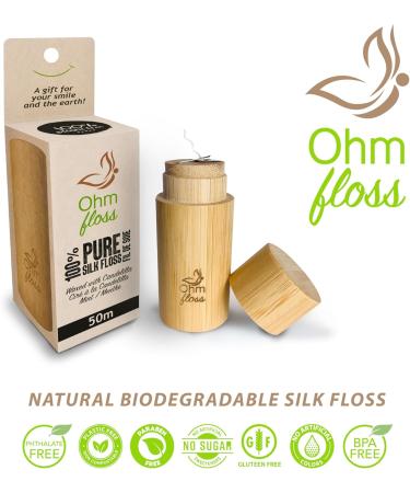Ohm Earth s Eco-Friendly Biodegradable Silk Dental Floss - 100% Compostable Naturally Waxed Refillable Bamboo Holder Natural Mint 55 yds - Sustainable Oral Care Solutions - Buy Online on GoSupps.com