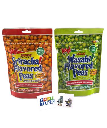 Hapi Spicy Sriracha Flavored Peas + Hot Wasabi Flavored Peas Pouch Combo (2 Pack) with 2 GosuToys Stickers