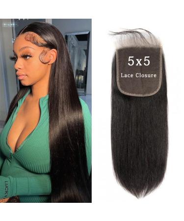 DUAUJUIU 5x5 Lace Closure Straight HD Transparent Lace Human Hair Free Part Closure Pre Plucked with Baby Hair Natural Color Brazilian Hair for Black Women 14 Inch 14 Inch 5x5 Lace Closure Straight