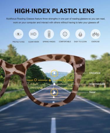 Eyekepper Oversized Progressive Readers for Women - UV Protection Multifocus Computer Glasses - Stylish Brown/Tortoise Trifocal +2.00 - Buy Online on GoSupps.com