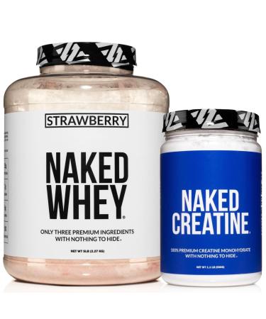 NAKED Strawberry Whey Protein Powder 5LB (61 Servings) + Pure Micronized Creatine Monohydrate 500g (100 Servings) Bulk Grass-Fed Non-GMO Gluten Free Soy Free