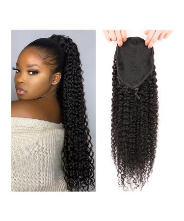 Hair Chignon 12-26 Inch Long Curly Hair Comb with Drawstring Ponytail Brazilian Real Hair Ponytail Wig Bun for Women Daily Use Messy Bun Hair Piece (Color : Black Size : 18Inch 150g)