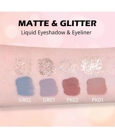 Erinde Liquid Glitter Eyeshadow & Eyeliner Set - Grey Silver Glitter, Blue Shimmer Gel, Matte & Shinny Eye Shadow, Long Lasting & Highly Pigmented - #04 Pink - Buy Online on GoSupps.com
