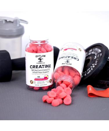 Outlaw Formulas Creatine Gummies 5g Sugar Free Creatine Monohydrate Sour Raspberry Lemonade 30 Servings Third Party Lab Tested Made in USA for Muscle Strength and Recovery - Buy Online on GoSupps.com