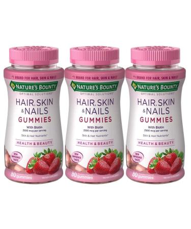 Nature's Bounty Optimal Solutions Hair, Skin, Nails, 3-Pack, 80 Gummies, ??Premium Pack