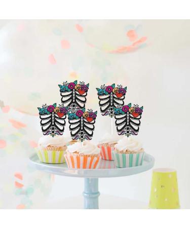 Mexican Day of the Dead Cupcake Toppers Set of 18 - Dia De Los Muertos Party Sugar Skeleton Decoration - SugarGera - Buy Online on GoSupps.com