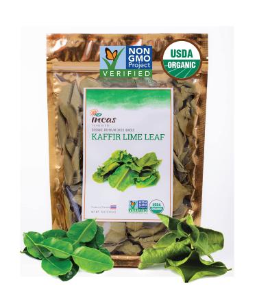 INCAS 100% USDA Organic Kaffir Lime Leaves 0.53 oz DIRECT FROM SOURCE Thailand Non GMO Verified Original Authentic Taste  Whole Uncrumpled Leaves Key Ingredient in Thai Cuisine