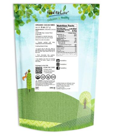 Organic Cacao Nibs 8oz - Unsweetened Raw Vegan Sirtfood - Non-GMO Kosher Bulk Cacao Nibs - Buy Online on GoSupps.com