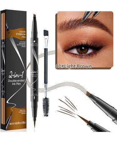 Eyebrow Pencil Microblading Eyebrow Pen Magical 2-in-1 Dual-Ended Eye Brow Pencils for Girls Women 4-Fork-Tip & Precise Brush-Tip Create Natural Hair-Like Brows - Last All-Day (Light Brown) - Buy Online on GoSupps.com