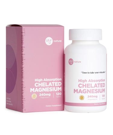 Lauf Nature High Absorption Albion Chelated Magnesium 240mg 120 Tablets Supports to Relax Muscles Promote Energy Production Keeping a Healthy Heartbeat Non GMO Vegan Gluten Free - 60 Servings