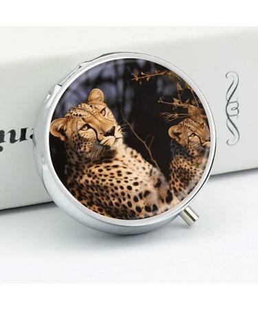 Wild Animal Leopard Pill Box - Stylish 3 Compartment Travel Case for Vitamins Medications & Supplements | Mini Metal Organizer for Purse & Pocket - Buy Online on GoSupps.com