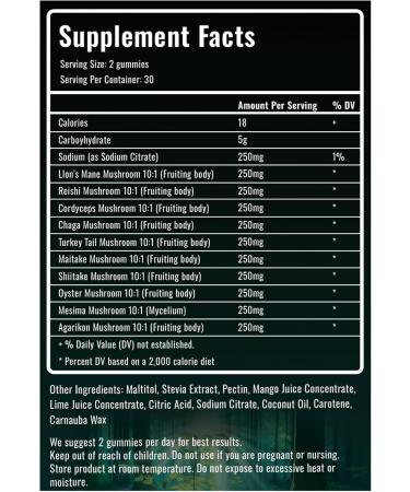 Power-Ups Mushroom Gummies Nootropic Adaptogenic with Agarikon, Mango & Lime Flavor, Vegan, Gluten-Free, Sugar-Free, Non-GMO, 10x Mushrooms, Focus, Energy, Mental Clarity, Lion's Mane, Reishi, Chaga - Buy Online on GoSupps.com