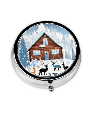 Winter Fawnround Pill Box 3 Compartments Round Pill Box Organizer for Purse Or Pocket &*Portable Travel Pill Box