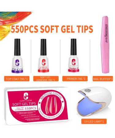 Clara Colors Gel Nail Kit with LED Nail Lamp - Easy DIY Fast Nail Extension Set with 550 Soft Gel Nail Tips and Glue - Acrylic Nail Art Kit JP-26 - Buy Online on GoSupps.com