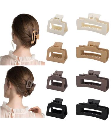 8Pcs Medium Claw Hair Clips for Women Girls 2" Matte Rectangle Small Hair Claw Clips for Thin/Medium Thick Hair Hair Jaw Clips Nonslip Clips Warm color A