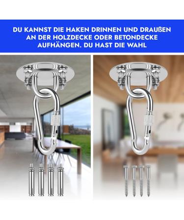 Tajox Premium Stainless Steel Ceiling Hook - 450kg Heavy Load Portable Suspension Swing Hook with Carabiner & Screw | 360 Rotatable for Hanging Chairs Swings & Punching Bags - International Shipping Available - Buy Online on GoSupps.com