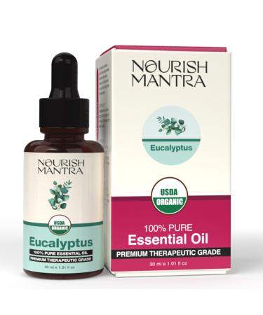 Nourish Mantra Organic Eucalyptus Essential Oil for Massage Aromatherapy & Skin |100% Pure USDA Certified Organic Eucalyptus Essential Oil | Perfect for Diffuser Home & Car