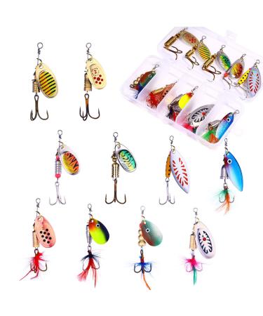HENGJIA Trout Lures Spinner Baits with 2 Spoons, Rosster Tail Fishing Lures, Spinnerbait for Bass Fishing Lures Kit for Trout, Pike, Steelhead Freshwater Saltwater C-10PCS