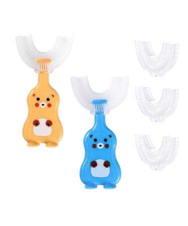 360 U-shaped toothbrush for toddlers for children aged 2 6 and 2 4 and 4 7 and 6 8 years all rounded teeth round wide 3 pages foam manual for boys and girls1 blue bear + 1 yellow bear + 3 replaceable heads + 2 incentive sticker for brushing your teeth