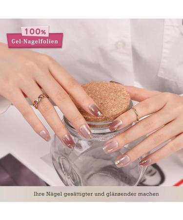 Danni & Toni Half-Hardened Gel Nail Foils - Flying Clouds | Earth Colors Gold Glitter & Glossy Finish | Self-Adhesive Nail Sticker Wraps (28 Pack) - Buy Online on GoSupps.com