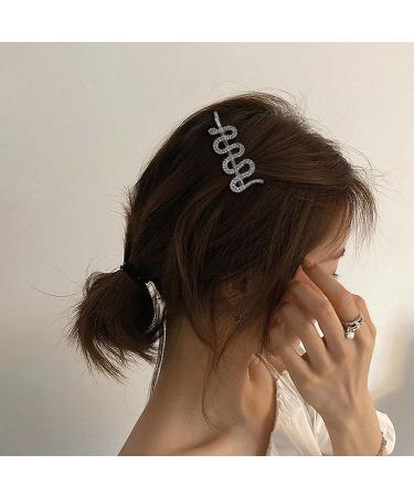 Iaceble Boho Crystal Serpent Hair Barrette - Silver Snake Hairpin with Rhinestones | Women's Sparkly Hair Accessory - Buy Online on GoSupps.com