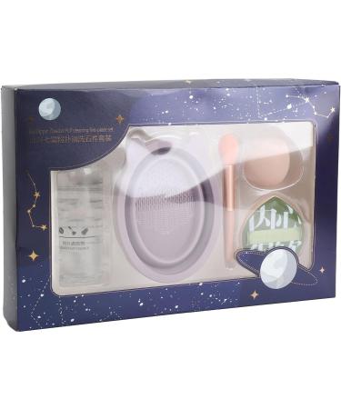 Makeup Brush Cleaner Kit 5 Pieces Textured Multifunctional Residue Removal Purple Makeup Brush Scrubber with Cosmetic Brush for Daily Use - Buy Online on GoSupps.com