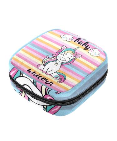 Unicorn Animal Sanitary Napkin Storage Bag Menstrual Pad Bag Portable Nylon Oxford Cloth Menstrual Cup Pouch with Zipper for Teen Girls Women Ladies Multicoloured 16