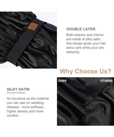 Hat Hut Satin Silk Bonnet for Curly Hair | Adjustable Wide Band Sleep Cap for Women | Double Layer Design | A01-Black - Buy Online on GoSupps.com