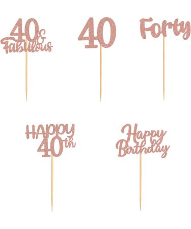 40 Pieces Rose Gold Glitter 40th Birthday Cupcake Toppers | Perfect for Teen Party Decorations - Buy Online on GoSupps.com