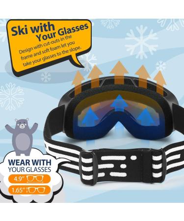 LOEO Kids Ski Goggle - Black with Red Silver Lens | Ski Goggles for Kids Youth Teens Boys and Girls 5-14 - Buy Online on GoSupps.com