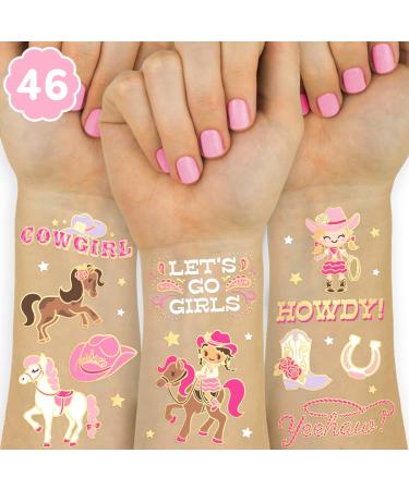 xo  Fetti Cowgirl Temporary Tattoos Decorations - 46 Glitter Styles | Horse Birthday Party Supplies  Rodeo Favors  Yeehaw  Boots Arts and Crafts