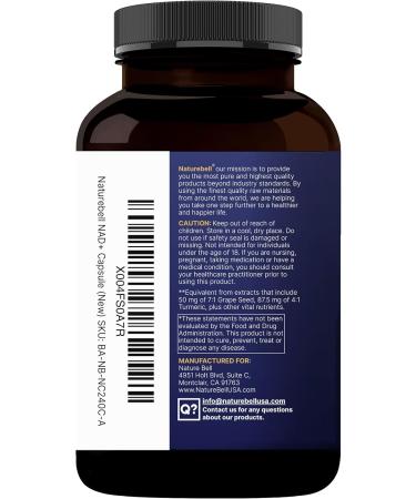 NatureBell NAD+ Complex 1 500mg Per Serving 240 Veggie Capsules | NMN Supplement Alternative | NAD Plus Resveratrol Hyaluronic Acid Quercetin Fisetin Collagen & More Non-GMO - Buy Online on GoSupps.com