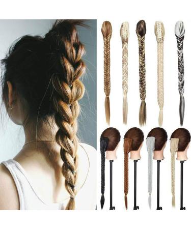 21" Claw Jaw Braiding Hair Piece Fishtail Braids Clip in Hair Extensions Braid Ponytail Extension with a Claw/Jaw Clip Dark Black