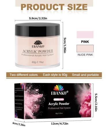EBANKU Nude Pink Acrylic Powder - 2x60g Professional Nail Extension Powder | Long-Lasting No Nail Lamp Needed - Buy Online on GoSupps.com