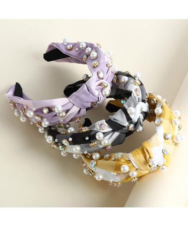 Plaid Purple Beaded Knotted Women's Headband - Jeweled Hairband for Fashionable Ladies - Buy Online on GoSupps.com