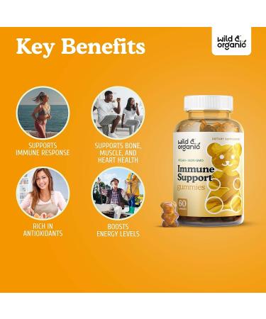 Wild & Organic Immune Support Gummies with Echinacea, Ginger, Astragalus, Mullein & Elderberry - Immunity Boost Supplement for Adults - 60 Chews - Buy Online on GoSupps.com