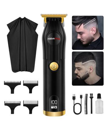 HIENA PRO Cordless Hair Clippers for Men with LCD Display Hair Trimmer Zero Gapped T-Blade Barber Professional Rechargeable Edgers Clippers Black Gold